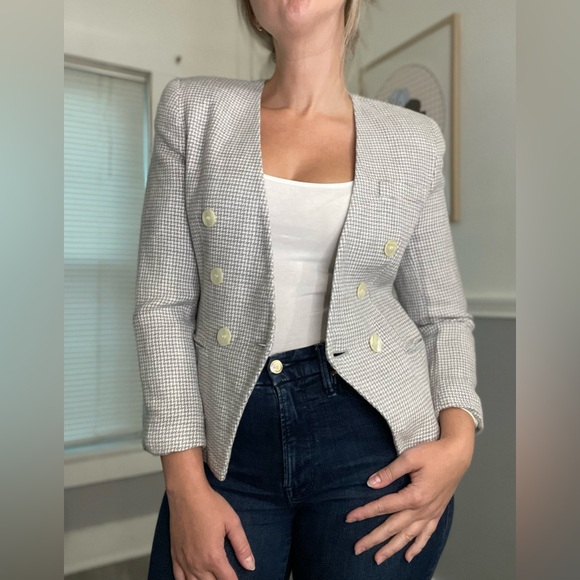 Vintage Jones New York Cream & Grey Houndstooth Blazer - Picture 1 of 14